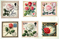Valentine Rose Postage Stamp Clipart Bundle - CraftNest - Digital Crafting and Art