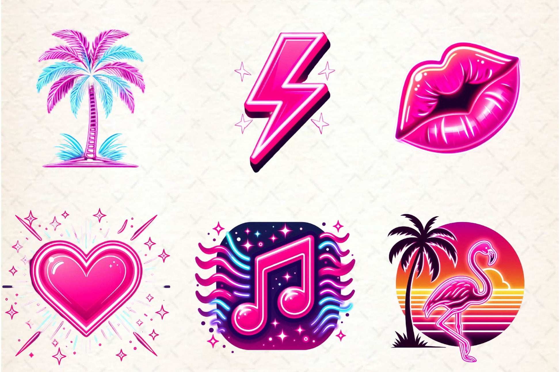 Neon Retro Pink Elements Clipart Bundle - CraftNest - Digital Crafting and Art