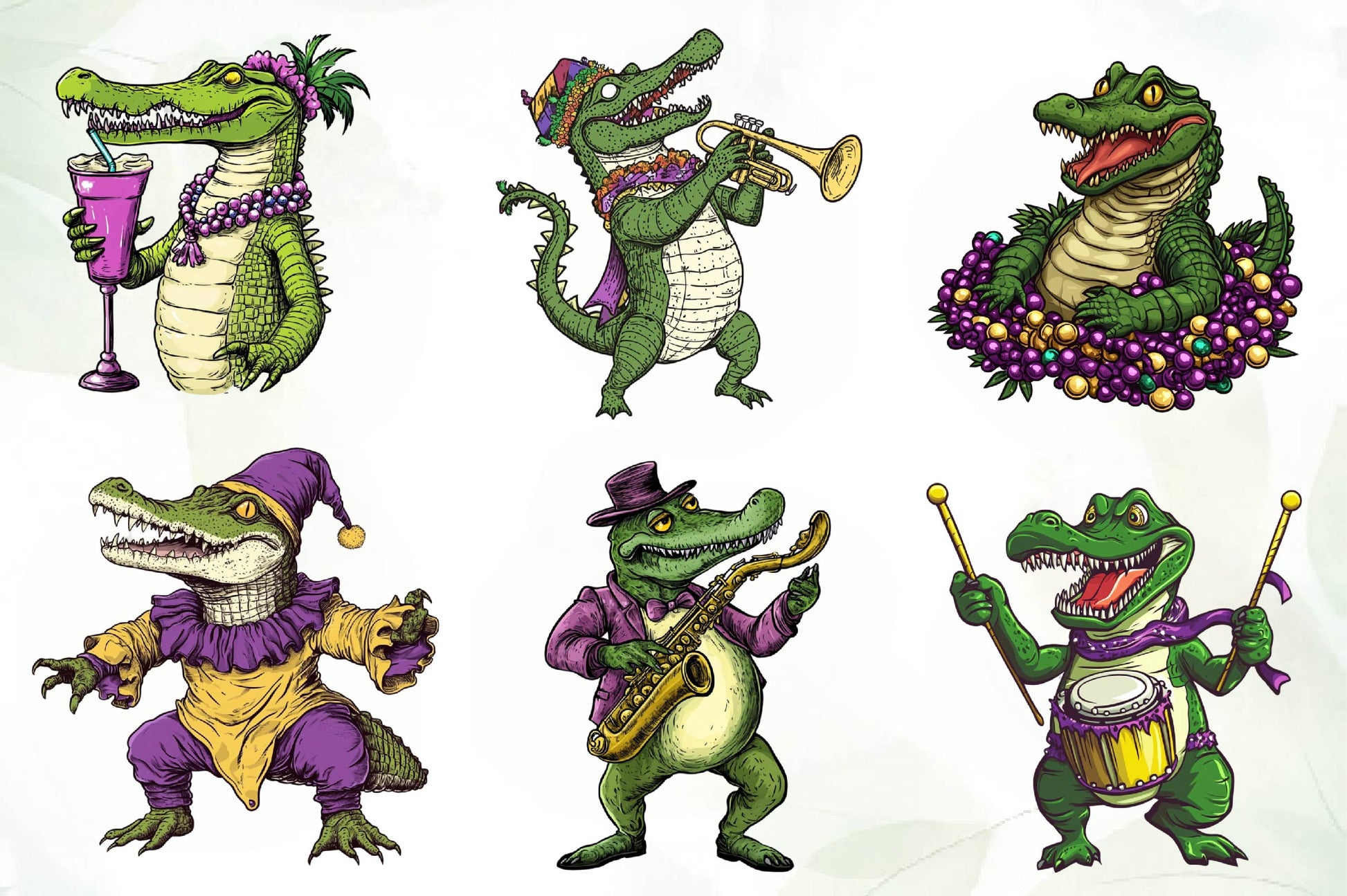 Mardi Gras Crocodile Clipart Bundle 1 - CraftNest - Digital Crafting and Art