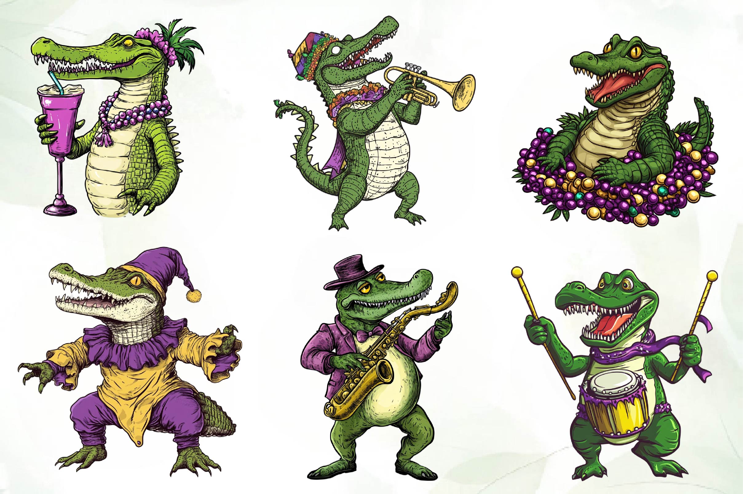 Mardi Gras Crocodile Clipart Bundle 1 - CraftNest - Digital Crafting and Art
