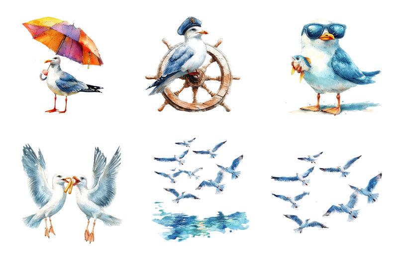 Summer Seagulls Clipart Bundle - CraftNest - Digital Crafting and Art