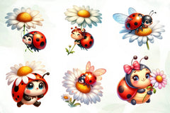Cute Daisy Spring Ladybug Clipart Bundle-1 - CraftNest - Digital Crafting and Art