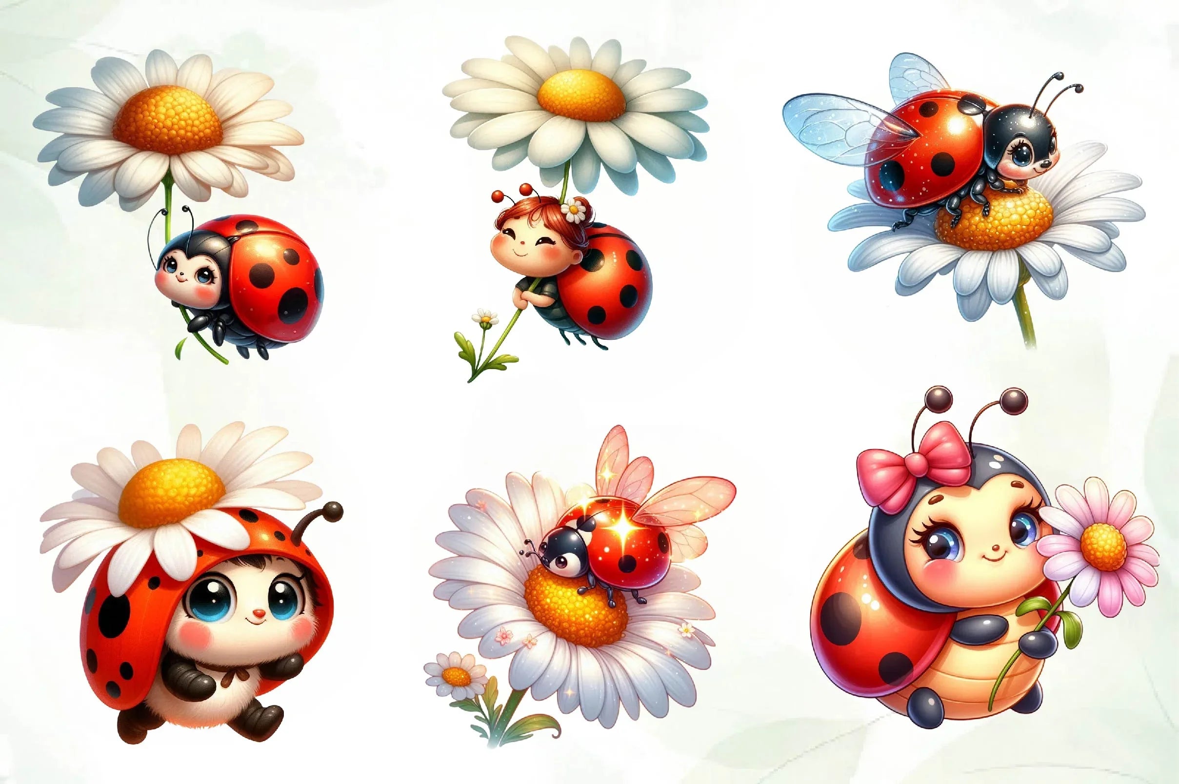 Cute Daisy Spring Ladybug Clipart Bundle-1 - CraftNest - Digital Crafting and Art
