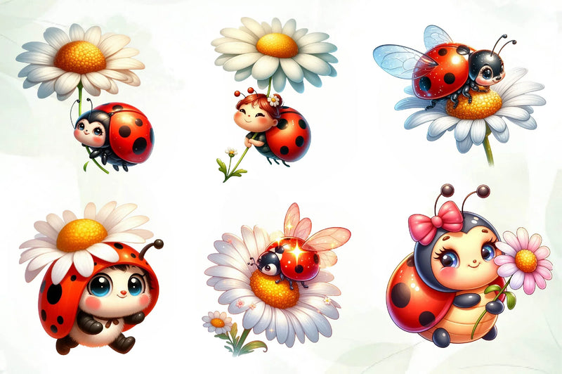 Cute Daisy Spring Ladybug Clipart Bundle-1 - CraftNest - Digital Crafting and Art