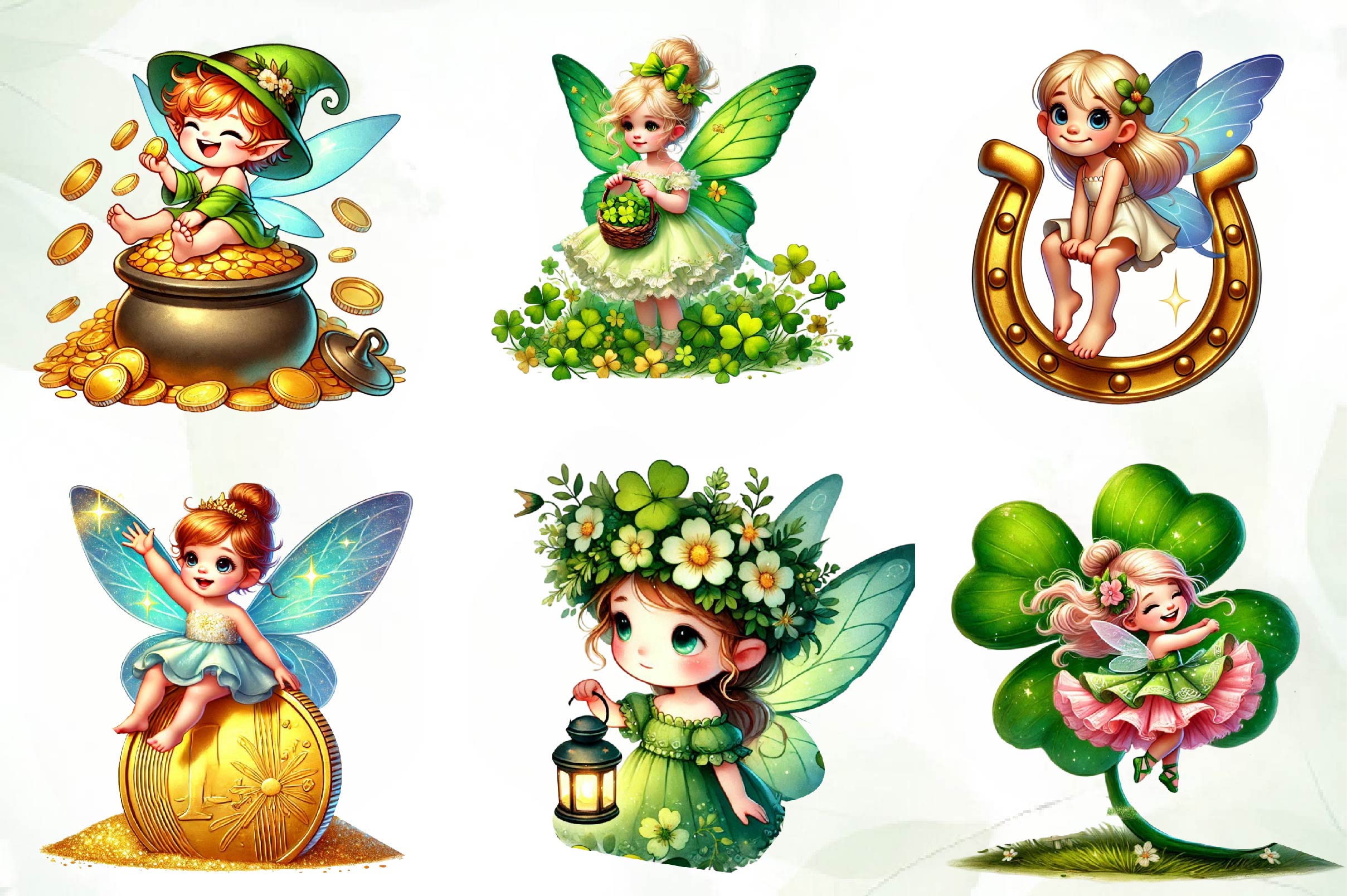 St Patricks Day Cute Fairy Girl Clipart Bundle - CraftNest - Digital Crafting and Art