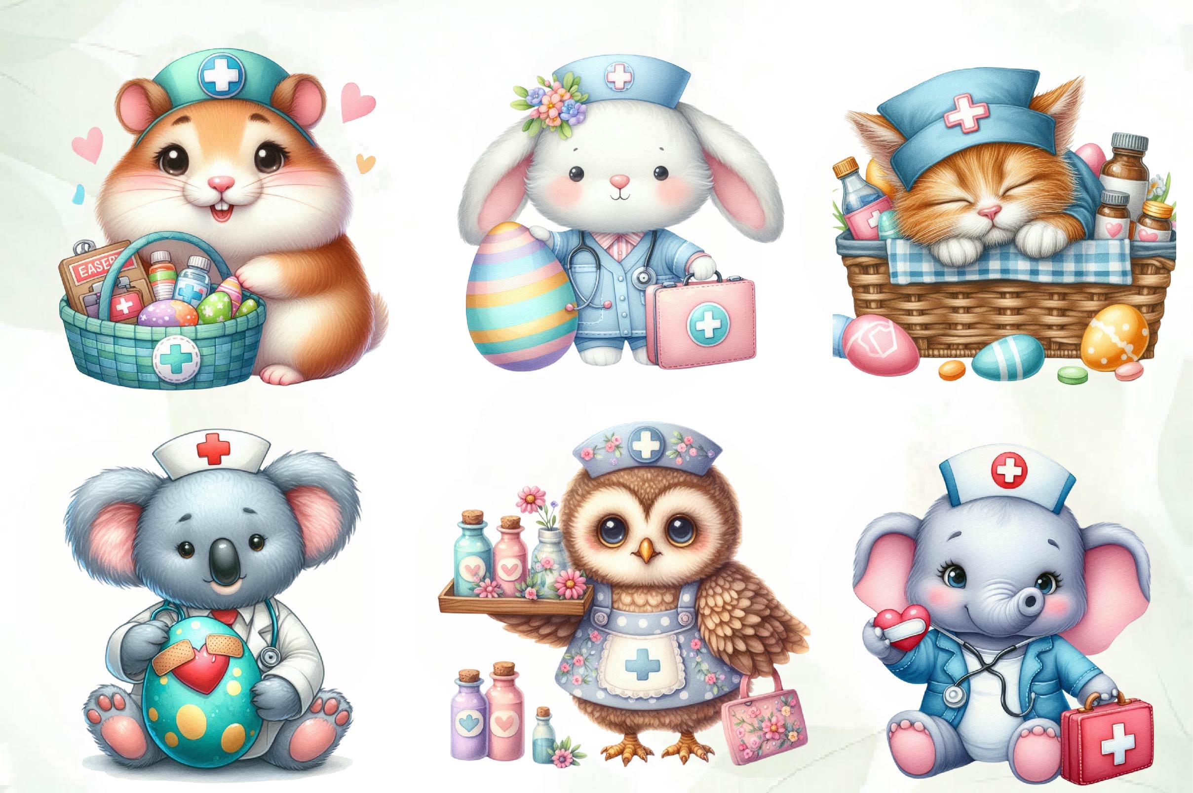 Cute Easter Nurse Animals Clipart Bundle - CraftNest - Digital Crafting and Art