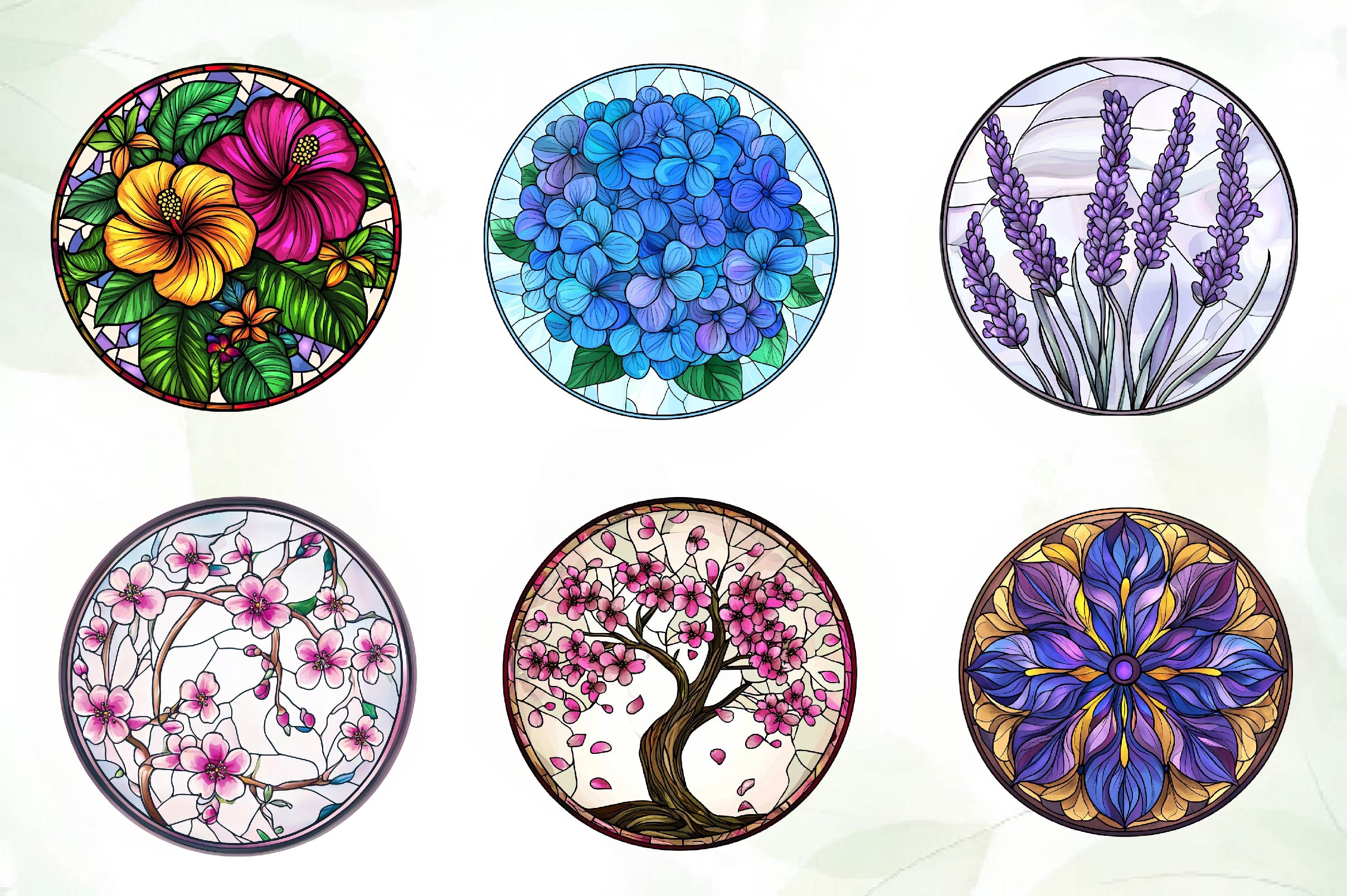 Floral Round Stained Glass Clipart Bundle - CraftNest - Digital Crafting and Art