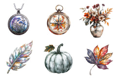 Silver Vintage Aesthetic Autumn Clipart Bundle - CraftNest - Digital Crafting and Art