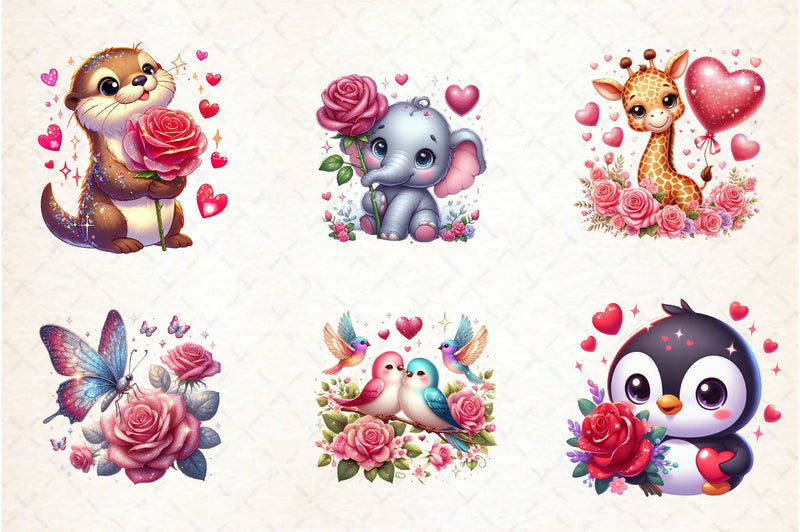Valentine Animals With Roses Clipart Bundle - CraftNest - Digital Crafting and Art