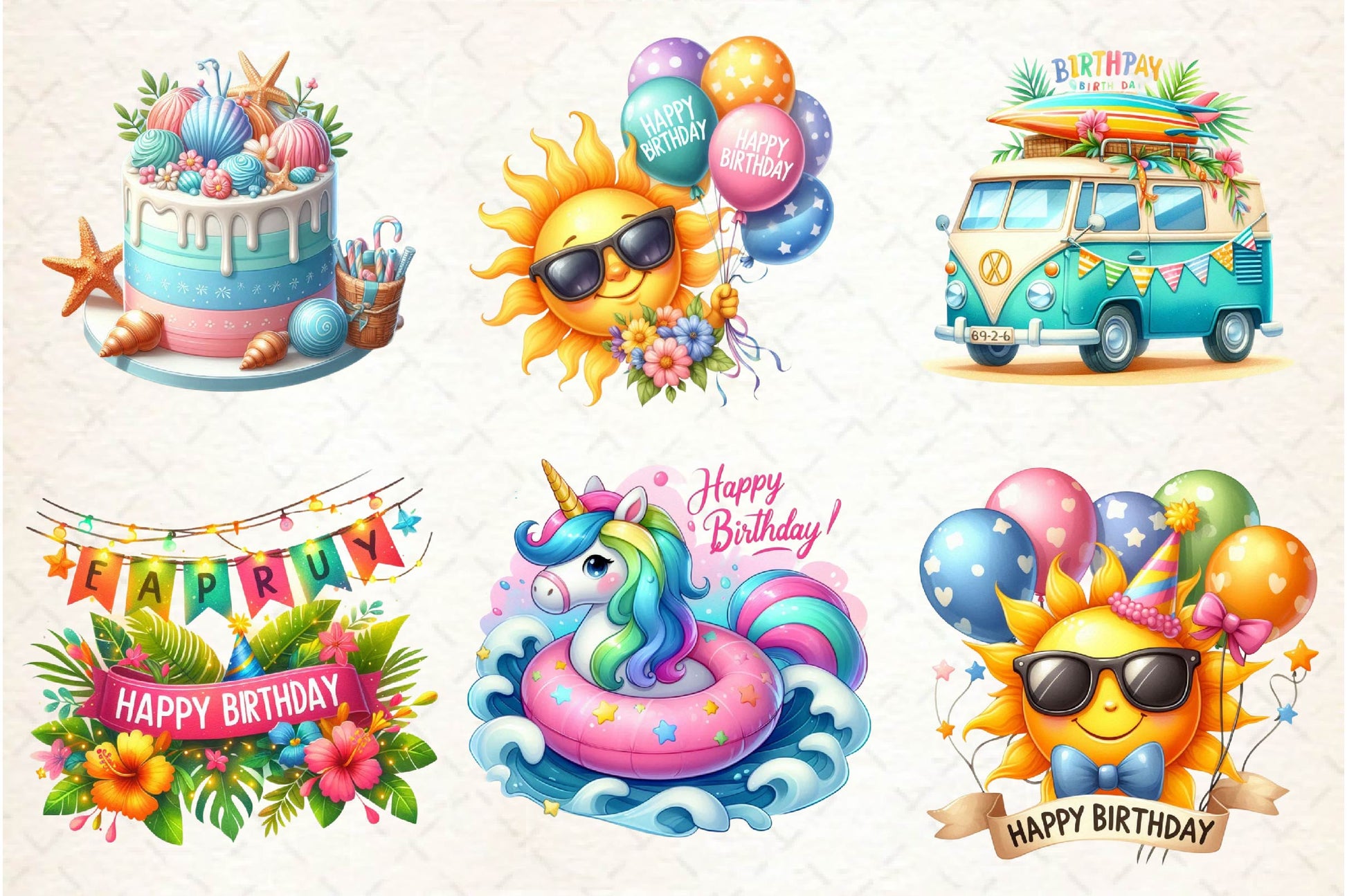 Summer Happy Birthday Clipart Bundle - CraftNest - Digital Crafting and Art