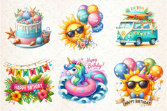 Summer Happy Birthday Clipart Bundle - CraftNest - Digital Crafting and Art