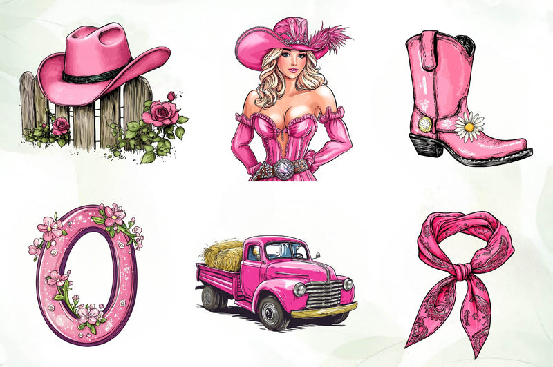 Pink Western Cowgirl Clipart Bundle 1 - CraftNest - Digital Crafting and Art