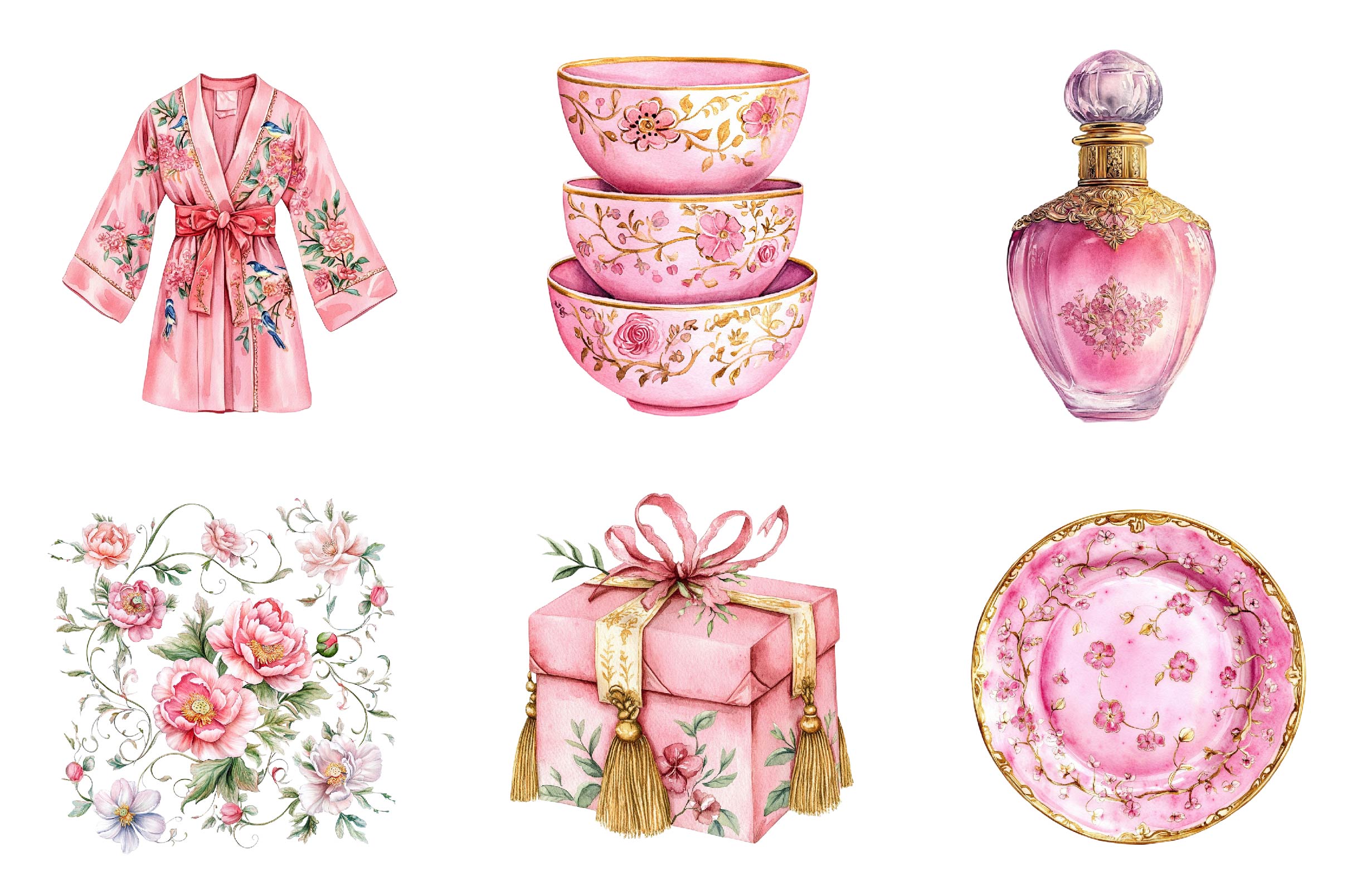 Pink Chinoiserie Summer Clipart Bundle 1 - CraftNest - Digital Crafting and Art