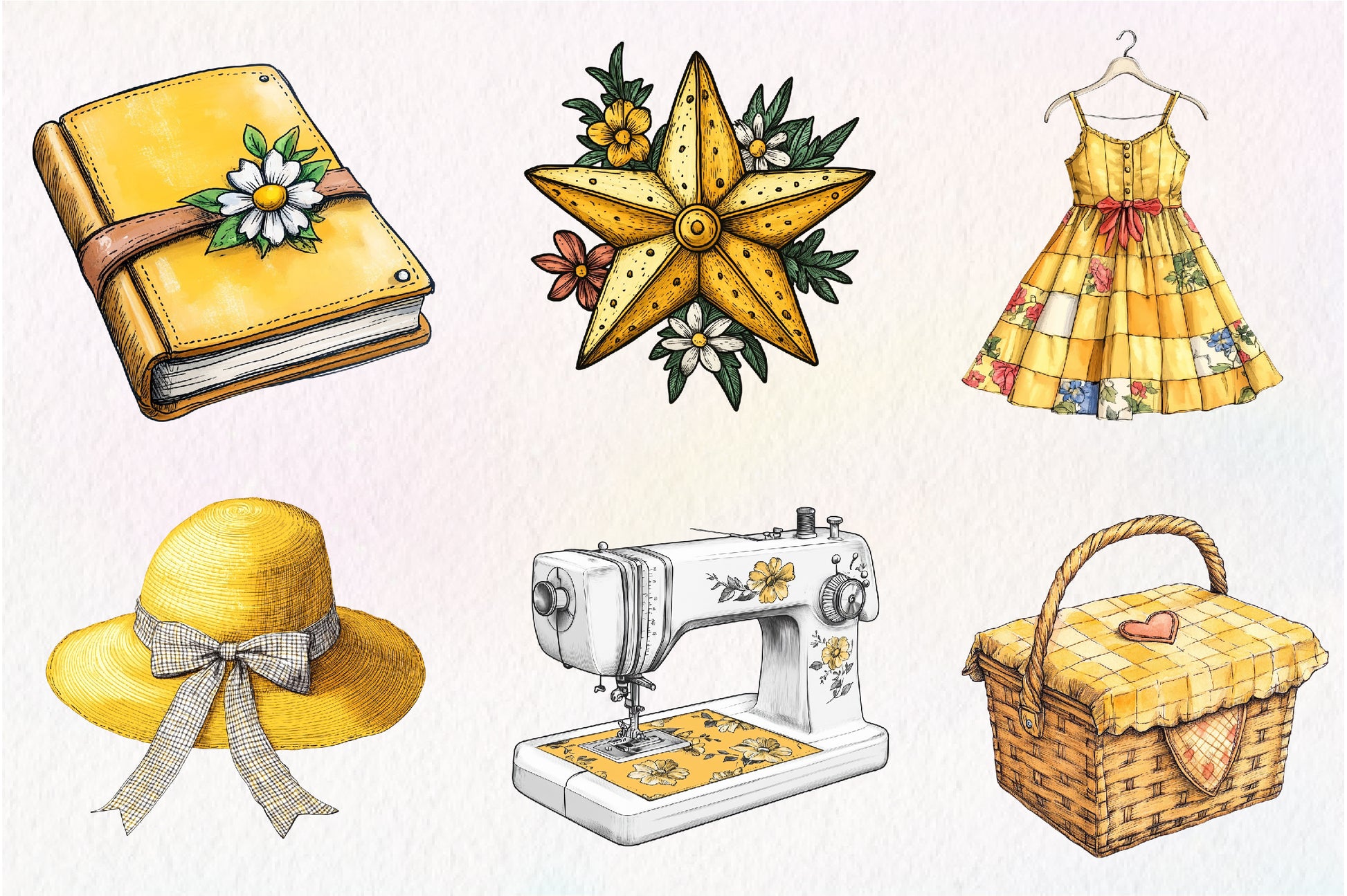 Yellow Patchwork Summer Clipart Bundle - CraftNest - Digital Crafting and Art