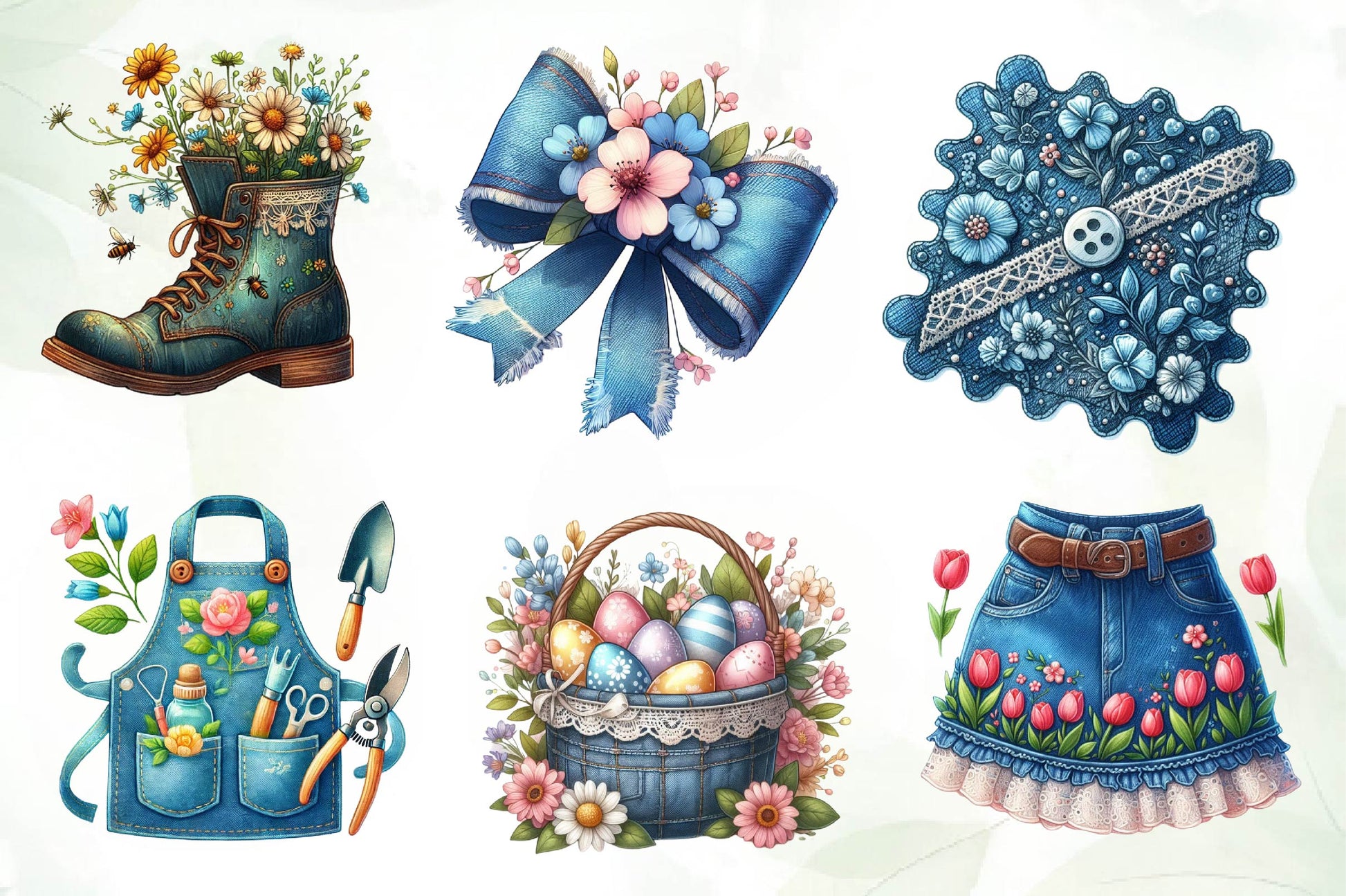 Vintage Denim Spring Clipart Bundle 1 - CraftNest - Digital Crafting and Art