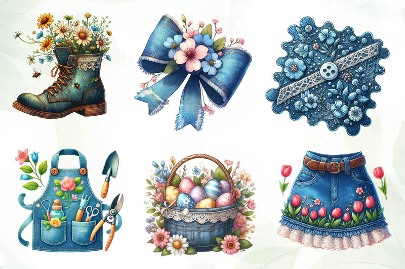 Vintage Denim Spring Clipart Bundle 1 - CraftNest - Digital Crafting and Art