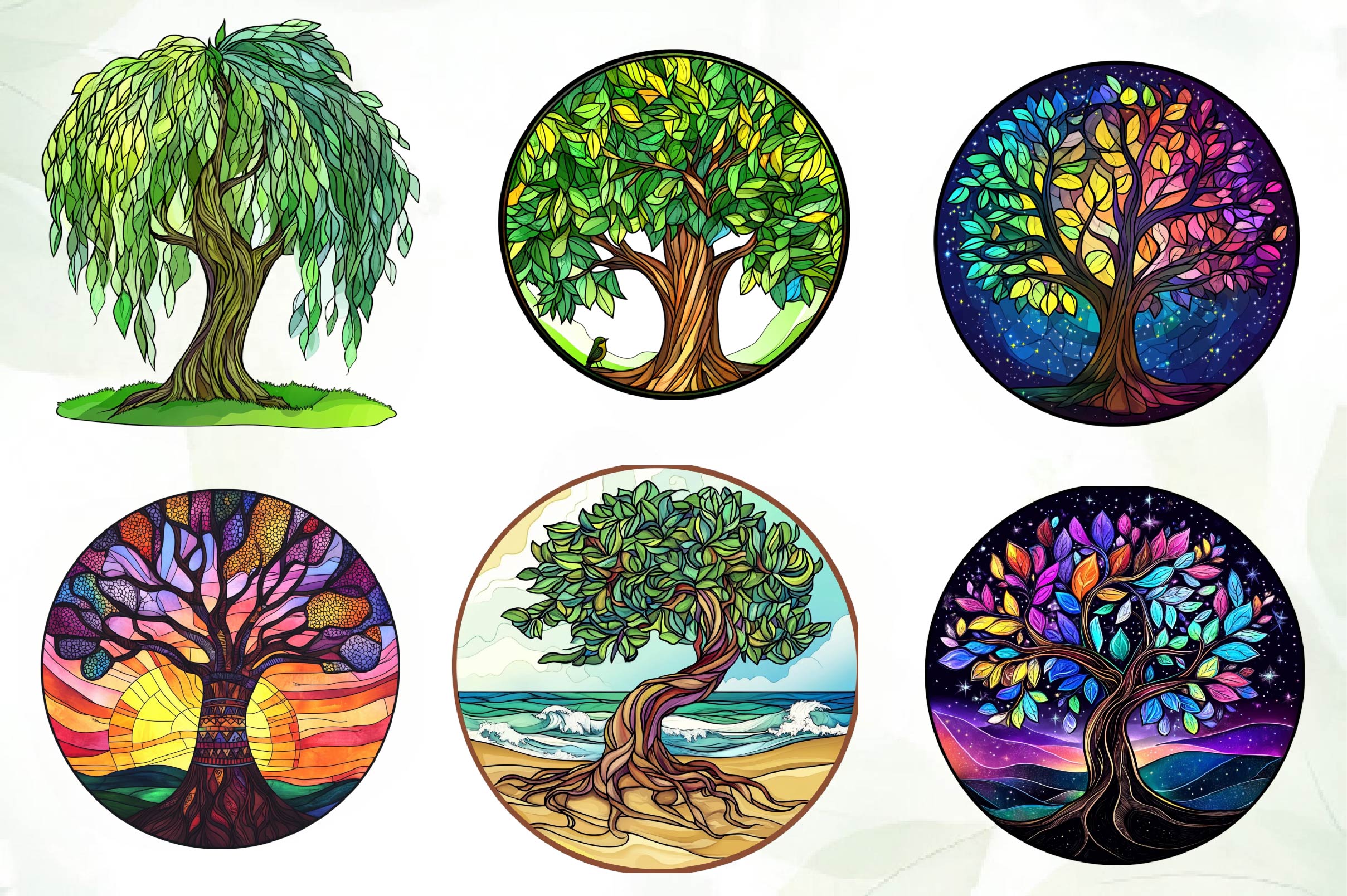 Round Stained Glass Tree Clipart Bundle - CraftNest - Digital Crafting and Art