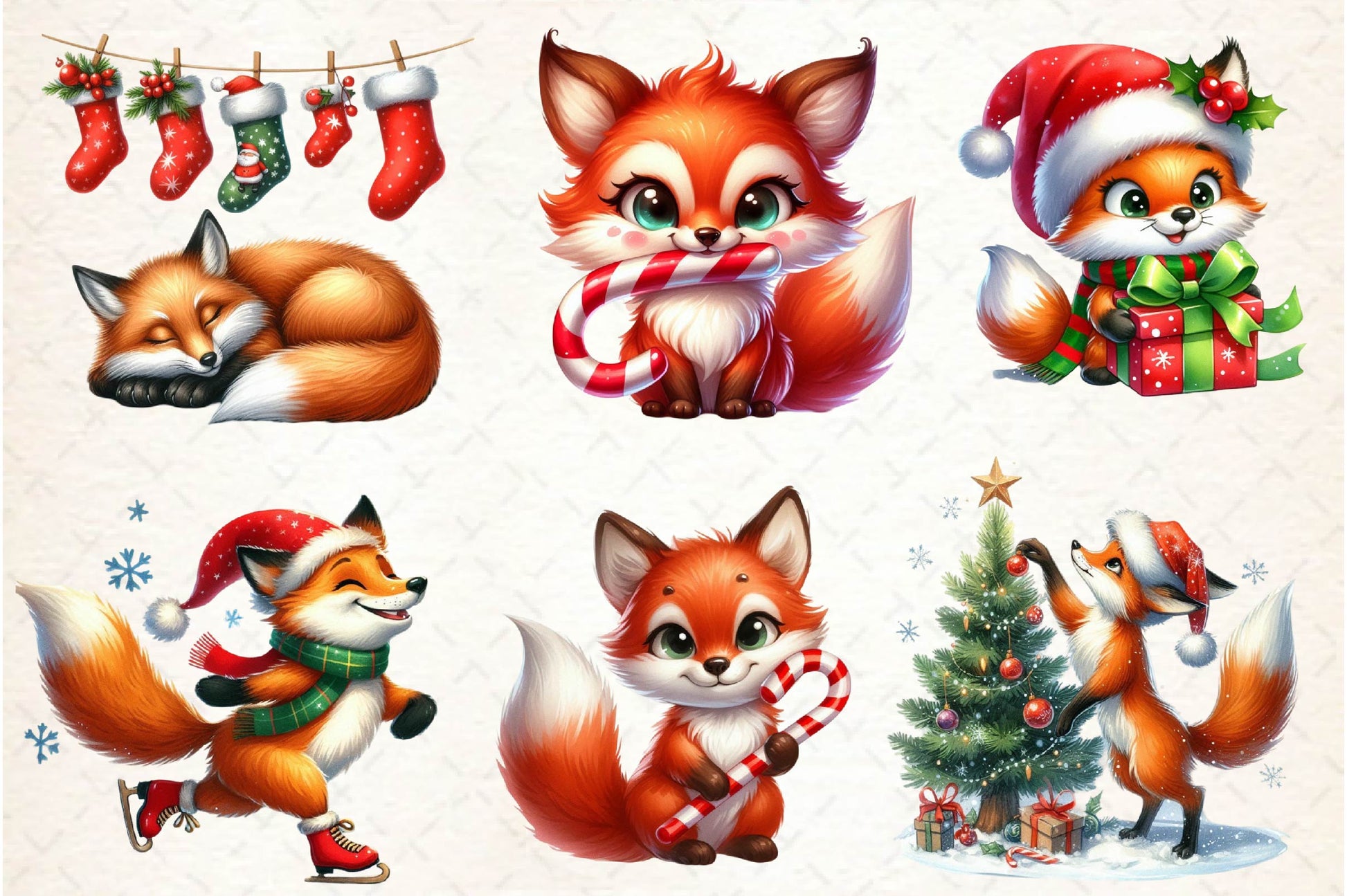 Christmas Fox Set Clipart Bundle - CraftNest - Digital Crafting and Art