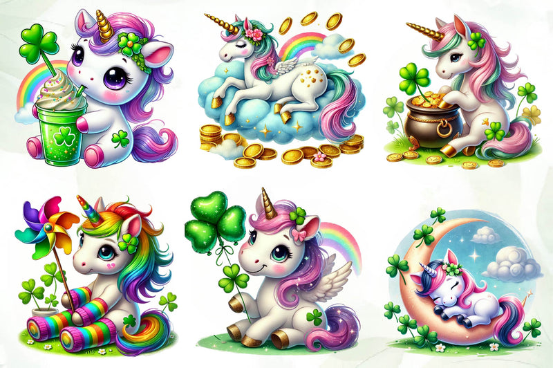 St Patricks Day Cute Unicorn Clipart Bundle - CraftNest - Digital Crafting and Art