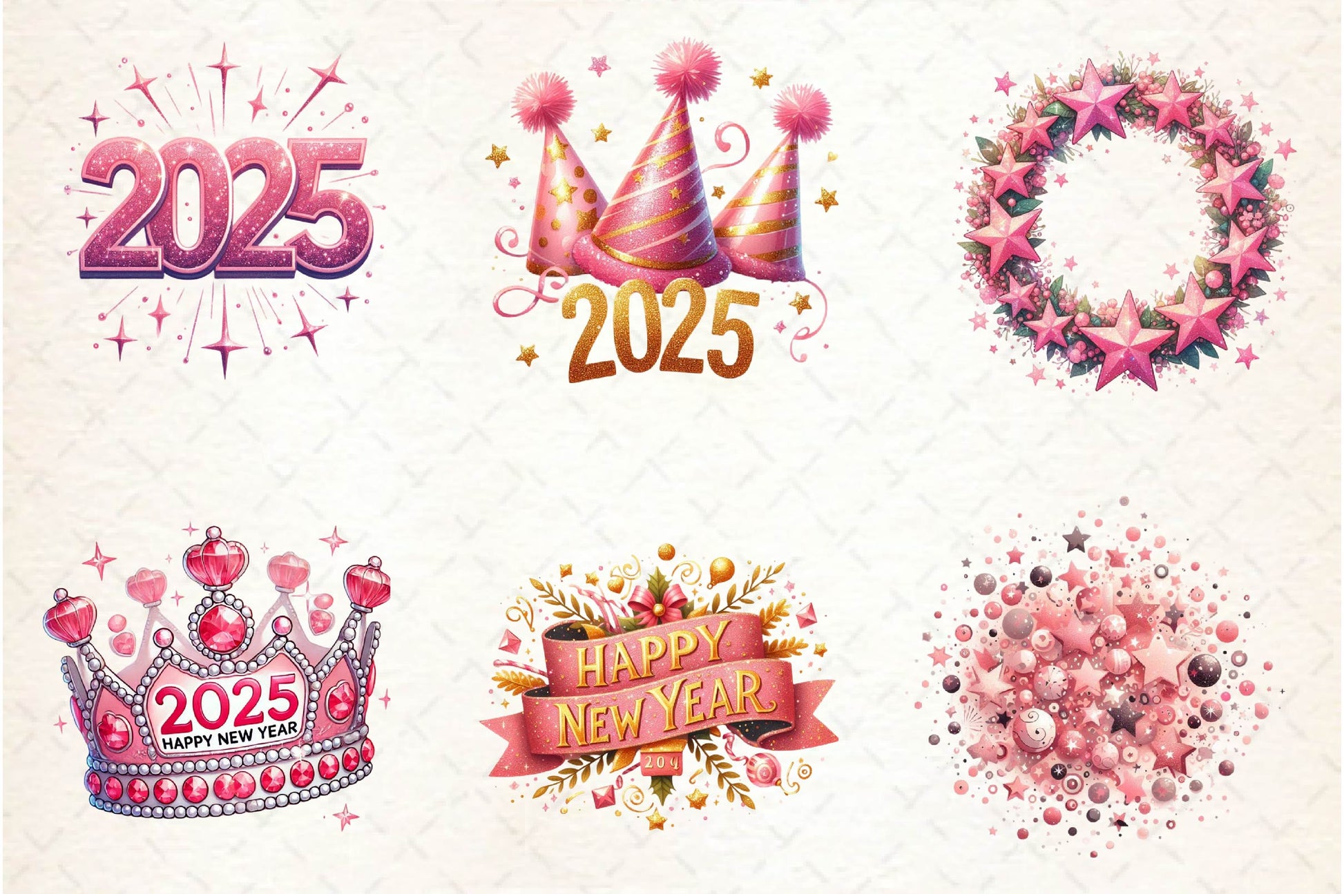 Glitter Pink Happy New Year 2025 Clipart Bundle - CraftNest - Digital Crafting and Art
