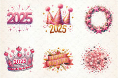 Glitter Pink Happy New Year 2025 Clipart Bundle - CraftNest - Digital Crafting and Art