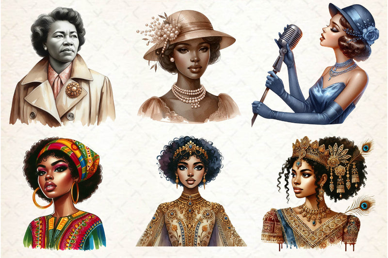 Vintage Black History Month Women's Clipart Bundle - CraftNest - Digital Crafting and Art