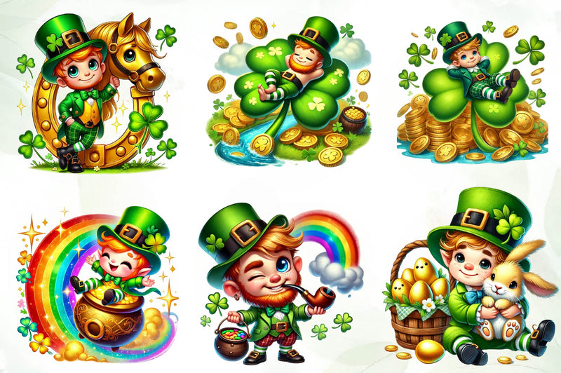 St Patricks Day Cute Leprechaun Clipart Bundle - CraftNest - Digital Crafting and Art
