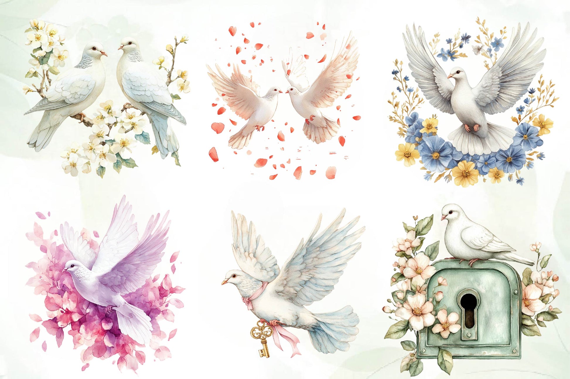 Spring White Doves Clipart Bundle - CraftNest - Digital Crafting and Art