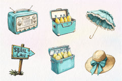 Aqua Color 1950s Style Beach Day Clipart Bundle - CraftNest - Digital Crafting and Art