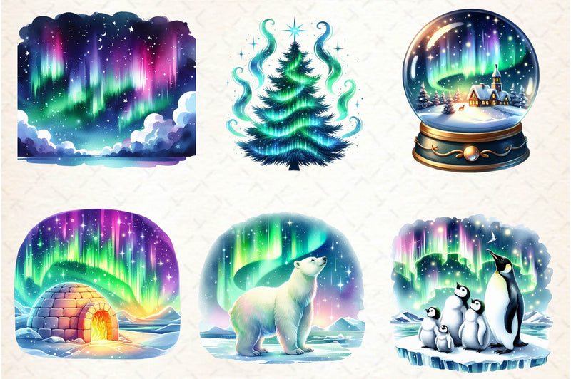Polar Lights Winter Clipart Bundle - CraftNest - Digital Crafting and Art
