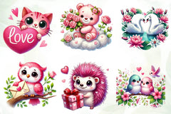 Pink Valentines Animals Clipart Bundle - CraftNest - Digital Crafting and Art
