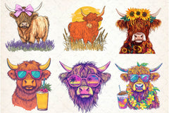 Summer Highland Cow Clipart Bundle - CraftNest - Digital Crafting and Art