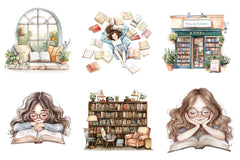Book Girl And Library Clipart Bundle - CraftNest - Digital Crafting and Art