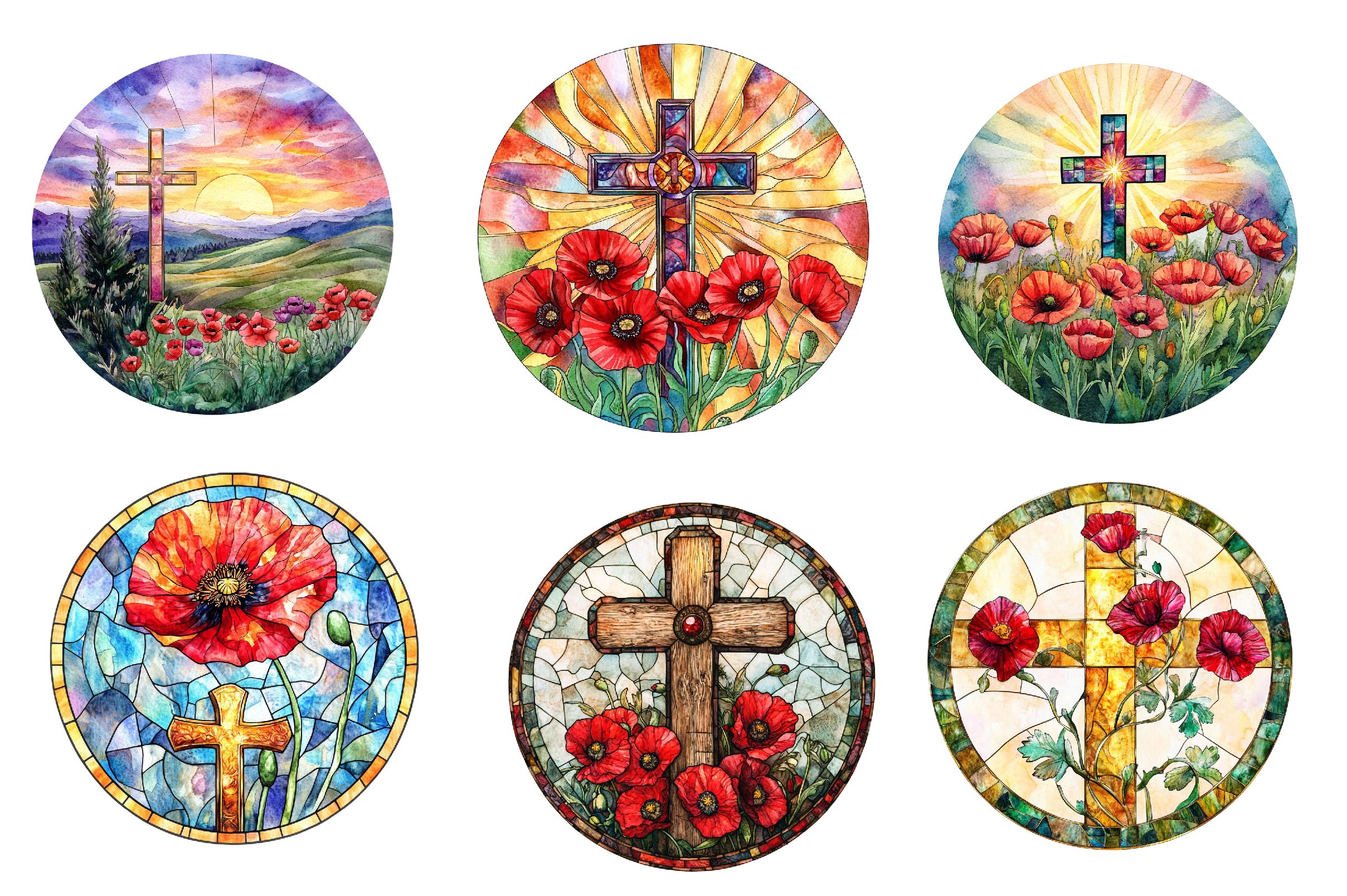 Round Poppy & Cross Faux Stained Glass Clipart Bundle - CraftNest - Digital Crafting and Art
