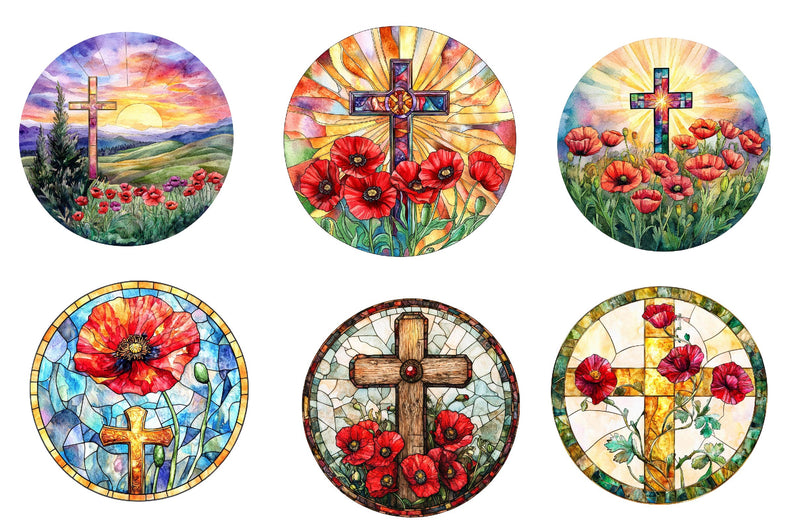 Round Poppy & Cross Faux Stained Glass Clipart Bundle - CraftNest - Digital Crafting and Art