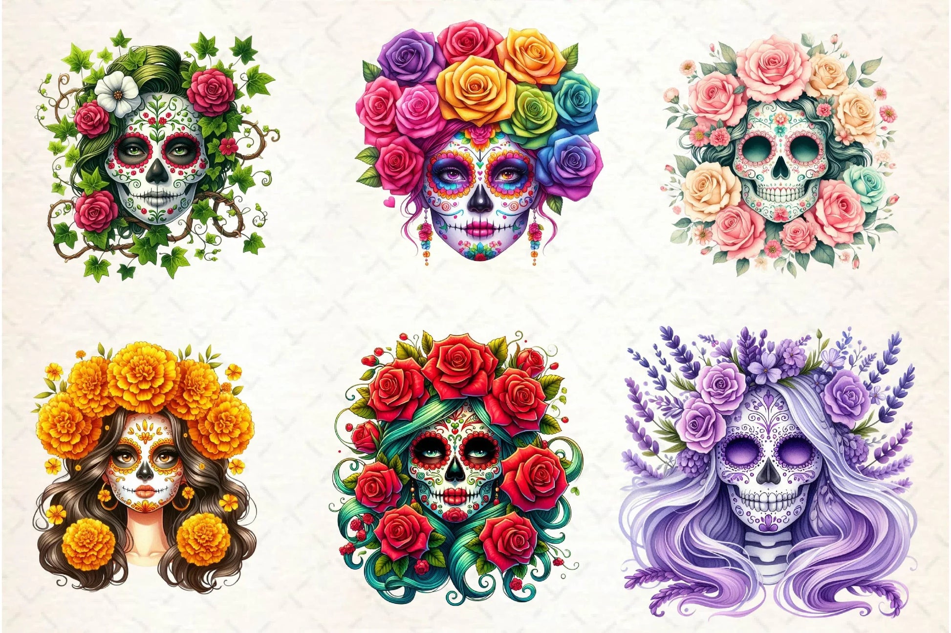 Flowers Sugar Skull Girl Clipart Bundle - CraftNest - Digital Crafting and Art