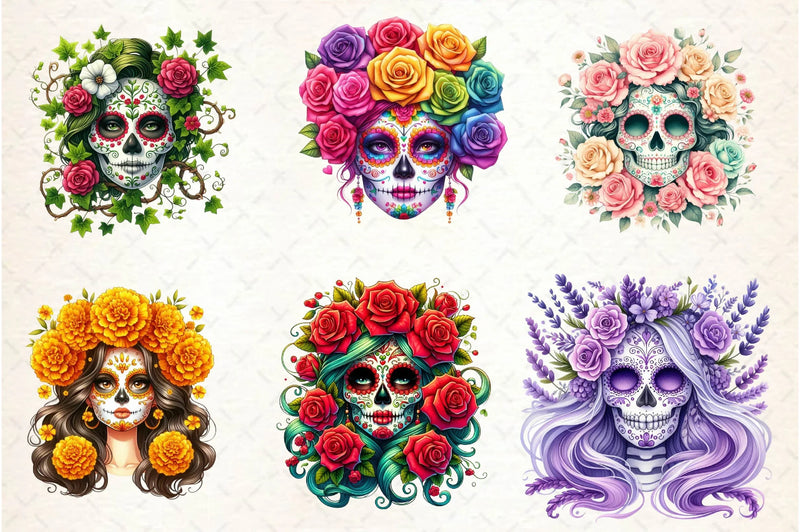 Flowers Sugar Skull Girl Clipart Bundle - CraftNest - Digital Crafting and Art