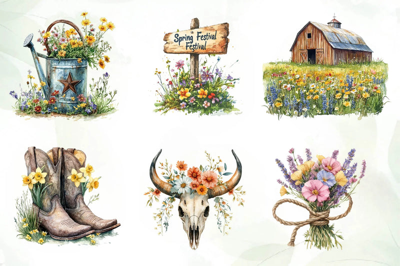 Western Spring Clipart Bundle - CraftNest - Digital Crafting and Art