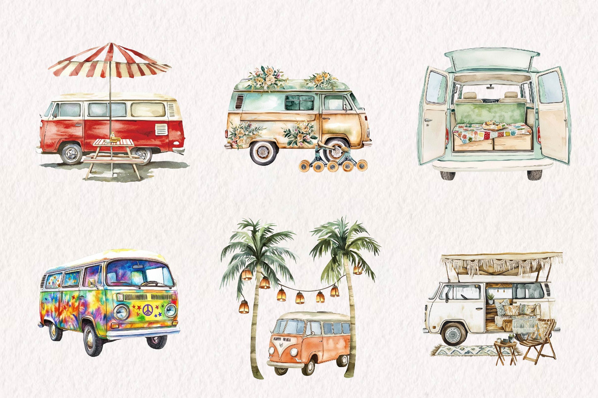 Summer Retro Van Clipart Bundle - CraftNest - Digital Crafting and Art