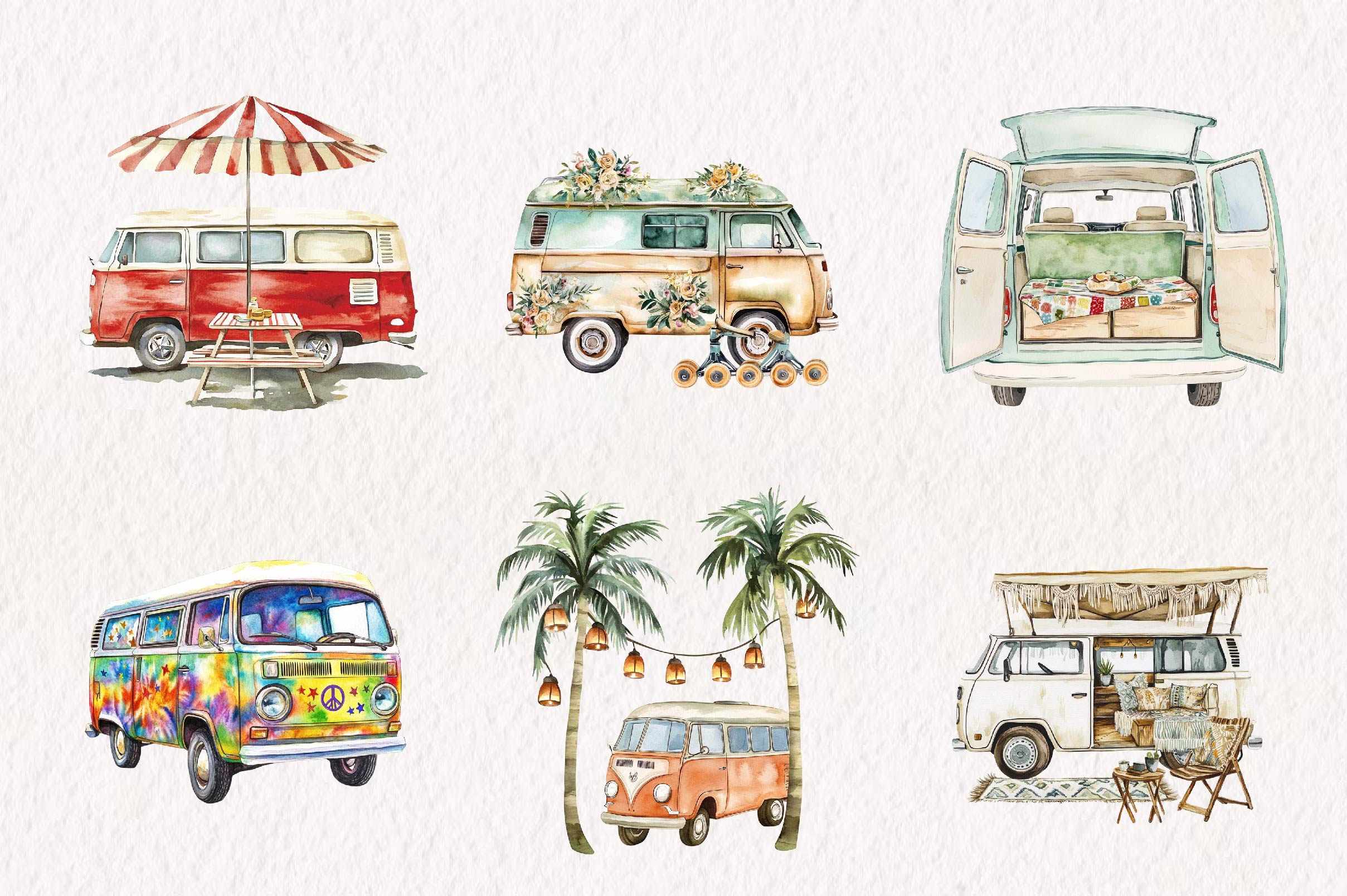 Summer Retro Van Clipart Bundle - CraftNest - Digital Crafting and Art
