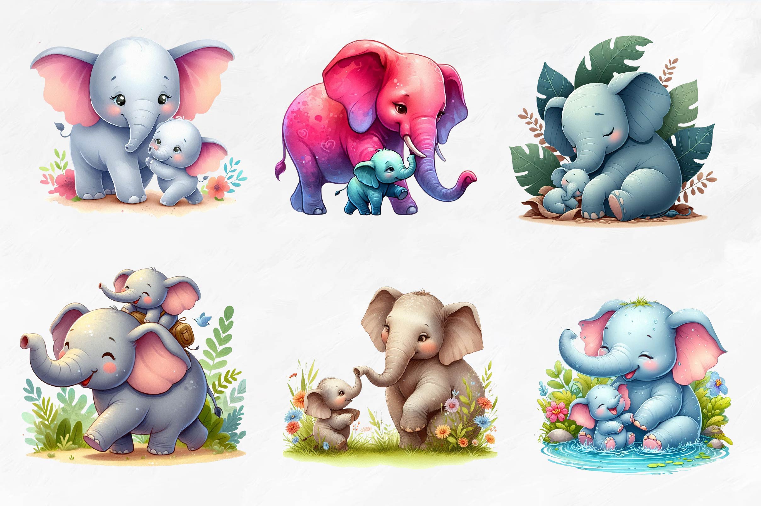 Mother And Baby Elephant Clipart Bundle - CraftNest - Digital Crafting and Art