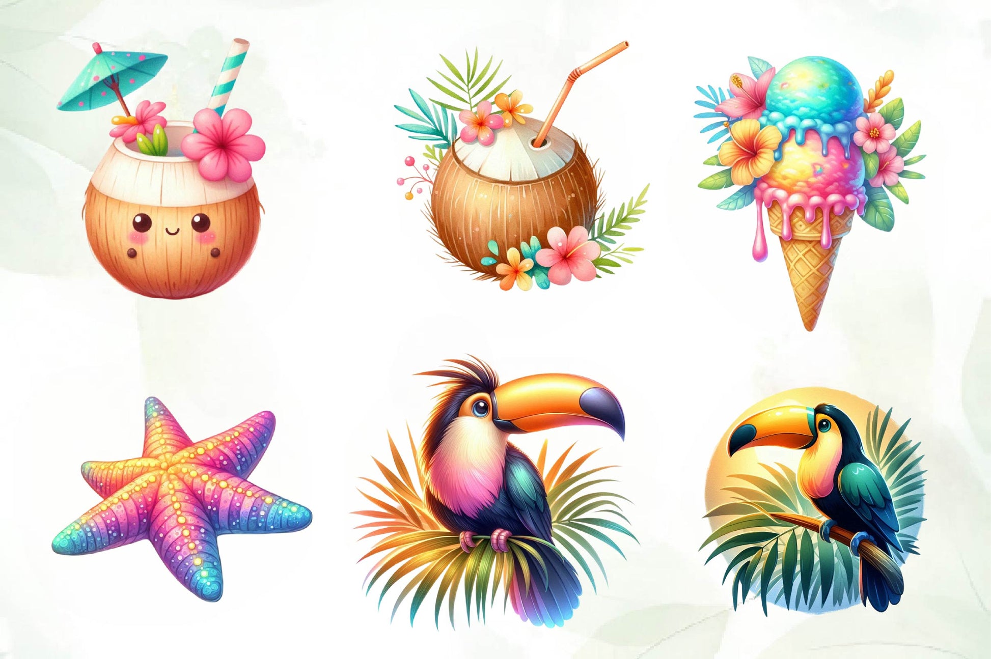 Cute Pastel Colour Tropical Summer Clipart Bundle - CraftNest - Digital Crafting and Art