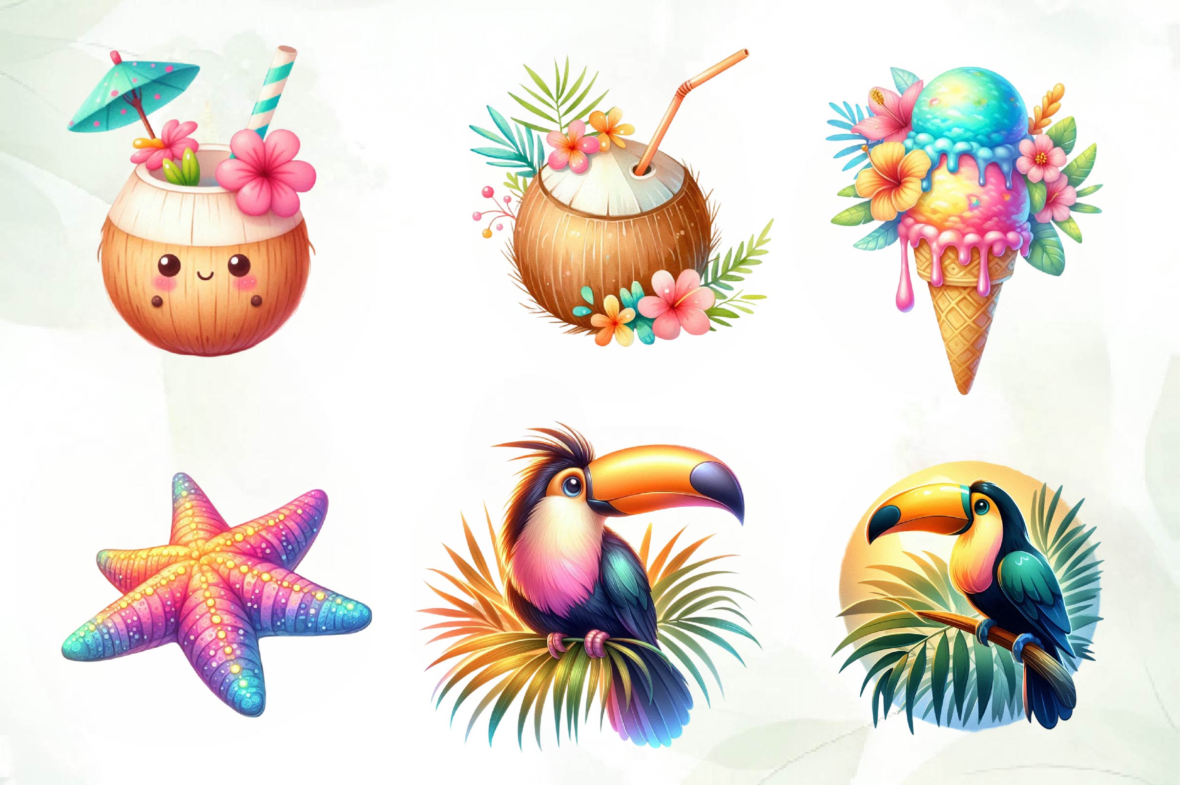 Cute Pastel Colour Tropical Summer Clipart Bundle - CraftNest - Digital Crafting and Art