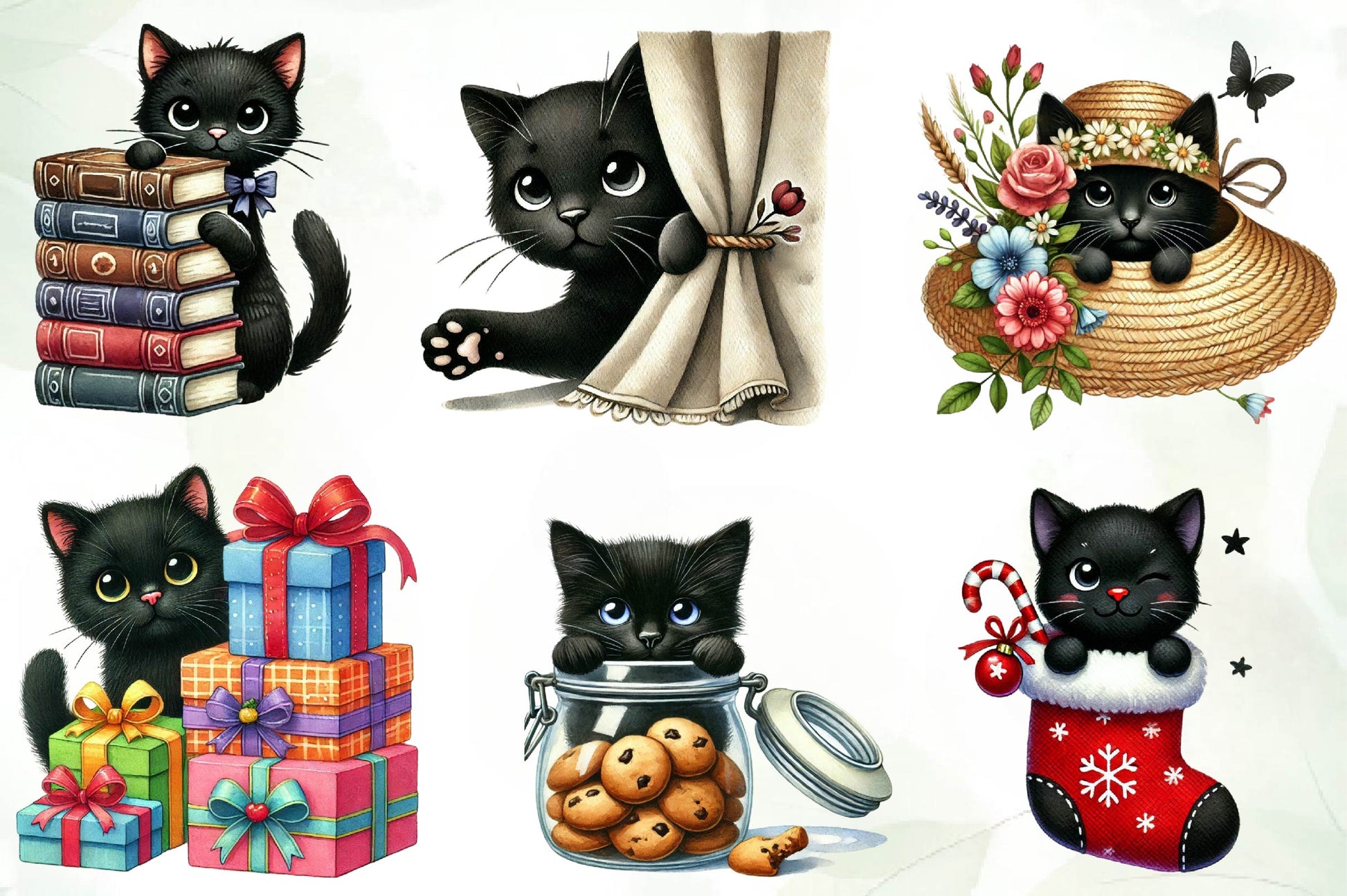 Cute Black Cat Peeking Clipart Bundle - CraftNest - Digital Crafting and Art