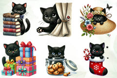 Cute Black Cat Peeking Clipart Bundle - CraftNest - Digital Crafting and Art