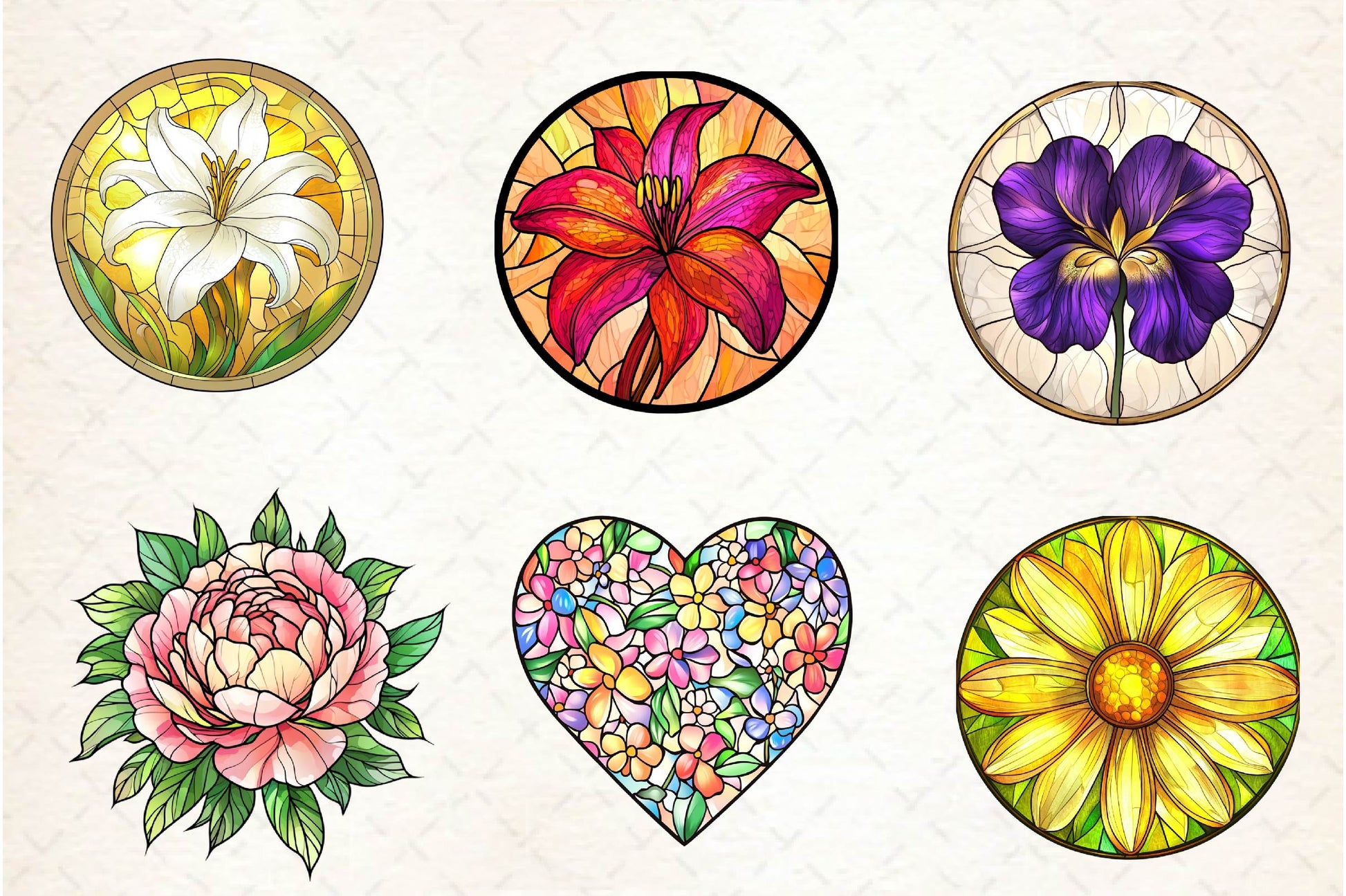 Round Stained Glass Spring Little Flower Clipart Bundle - CraftNest - Digital Crafting and Art