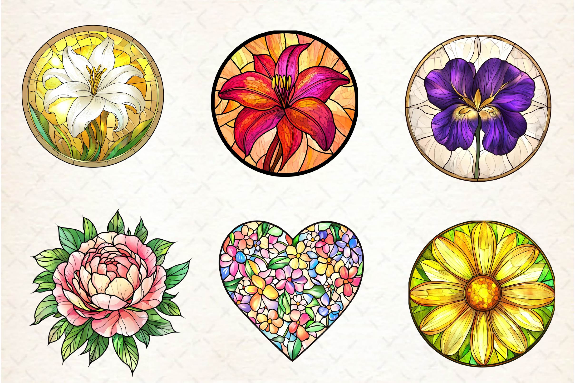 Round Stained Glass Spring Little Flower Clipart Bundle - CraftNest - Digital Crafting and Art