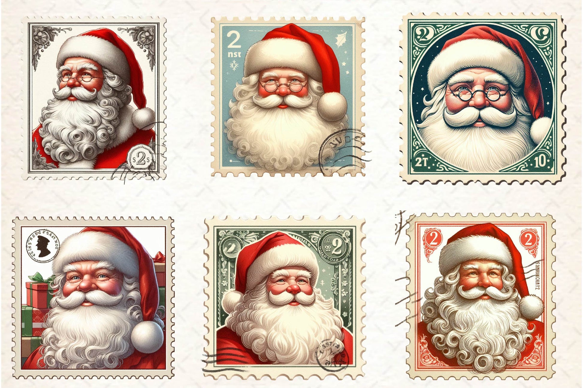 Postage Stamp Santa Claus Clipart Bundle - CraftNest - Digital Crafting and Art