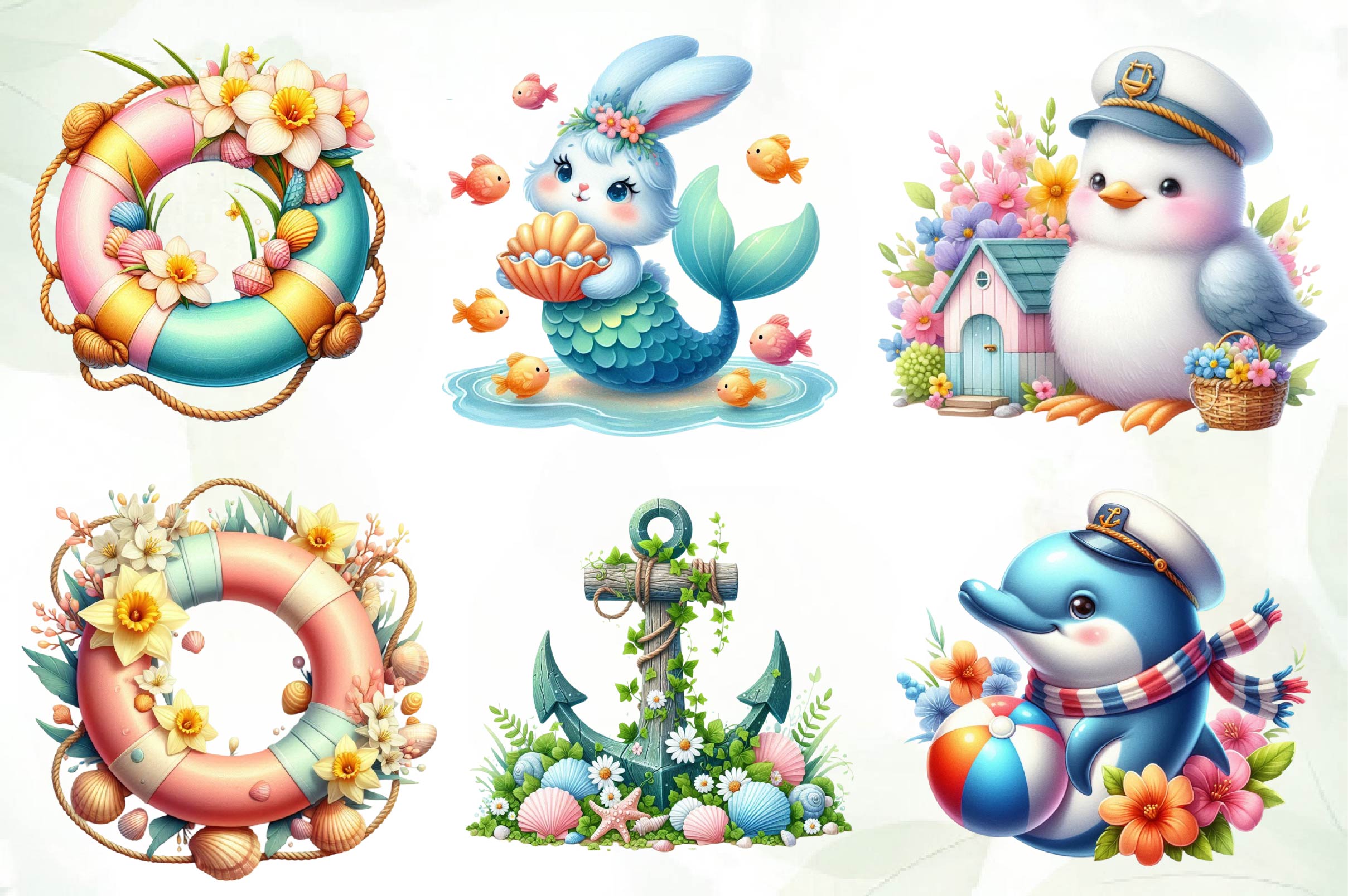 Cute Nautical Spring Clipart Bundle - CraftNest - Digital Crafting and Art