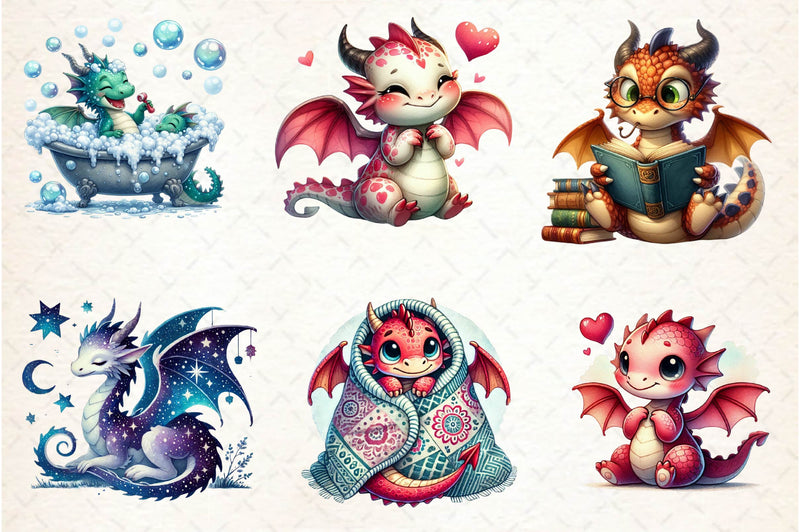 Cute Fantasy Baby Dragons Clipart Bundle - CraftNest - Digital Crafting and Art